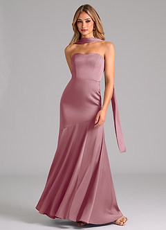 Azazie Shiloh Vestidos de damas de honor Vestido de Malva Vintage de Satén Elástico de Corte Sirena Convertible con Sin tirantes image4