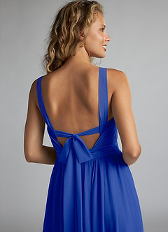 Azazie Aziza Bridesmaid Dresses Royal Blue A-Line V-Neck Pleated Chiffon Dress image6
