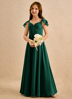 Azazie Meimei Girls Formal Abiti da Ragazza di Fiori Abito A-Line in Chiffon Plissettato Smeraldo image1