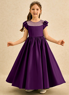 Azazie Toffee Flower Girl Dresses Grape Ball-Gown Bow Matte Satin Dress image3