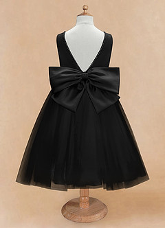 Azazie Sarina Abiti da Ragazza di Fiori Abito A-Line in Tulle Fiocco Nero image7