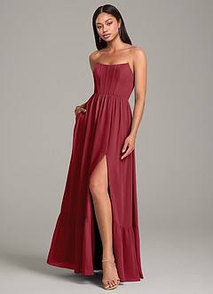 Azazie Kailee Bridesmaid Dresses Pomegranate A-Line with Pockets Chiffon Dress image4