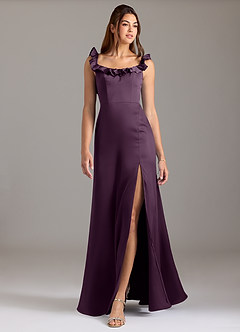 Azazie Callie Bridesmaid Dresses Plum A-Line Ruched Stretch Satin Convertible Dress image3