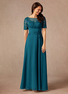 Azazie Raissa Abiti per la Madre della Sposa Abito A-Line in Chiffon Pizzo Blu Inchiostro image7