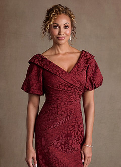 Azazie Amala Kleider für die Brautmutter Spalte Plissee Blumen-Jacquard Kleid Cabernet Franc image5