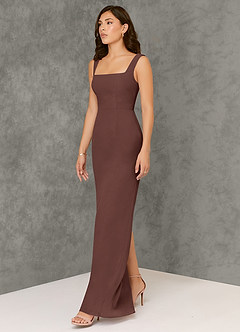 Azazie Flori Bridesmaid Dresses Espresso Sheath Square Neckline Chiffon Dress image4