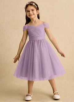 Azazie Lila Girls Formal Blumenmädchenkleider A-Linie Schulterfrei Tüll Kleid Blauregen image3