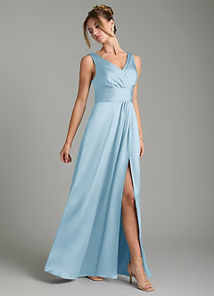Azazie Karina Bridesmaid Dresses Sky Blue A-Line Pleated Stretch Satin Dress image4
