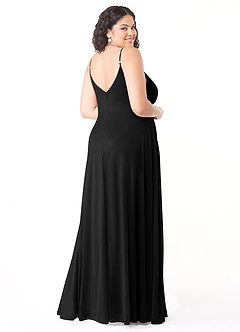 Azazie Evalin Vestidos de damas de honor Vestido de Negro de Malla de Corte en A con Cuello en V Plisado image10