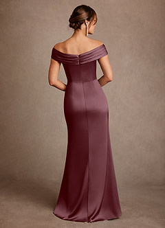 Azazie Bedford Mother of the Bride Dresses Sangria Sheath Pleated Stretch Satin Dress image3
