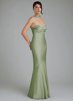 Azazie Marryn At-home Try On Dresses Dusty Sage Mermaid Sweetheart Neckline Stretch Satin Dress image4