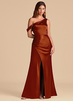 Azazie Madelyn 신부 들러리 드레스 인어 오프 더 숄더 메탈릭 새틴 바닥 길이 드레스 image5