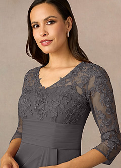 Azazie Poe Final Sale Steel Grey Sheath Lace Dress image3