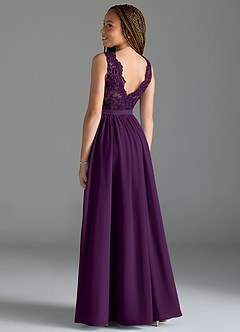 Azazie Elly Junior Grape A-Line Lace Chiffon Dress image5