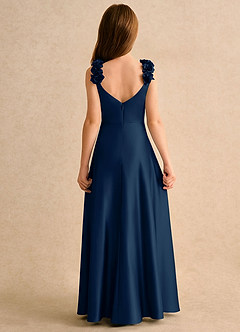 Azazie Rosita Girls Formal Flower Girl Dresses Dark Navy A-Line Pleated Stretch Satin Dress image5