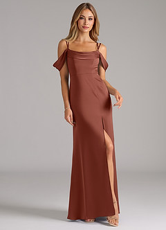 Azazie Callan Bridesmaid Dresses Auburn A-Line Pleated Stretch Satin Convertible Dress image4