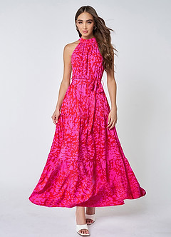 Endless Vacay Hot Pink Print Halter Maxi Dress image1
