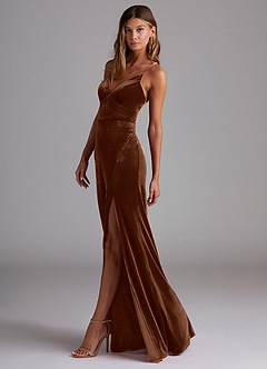 Azazie Becca Jurken voor bruidsmeisjes Jurk van flueel met Kolom Omber image2