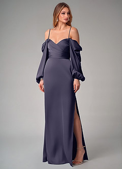 Azazie Sonata Bridesmaid Dresses Stormy Sheath Long Sleeve Stretch Satin Convertible Dress image7