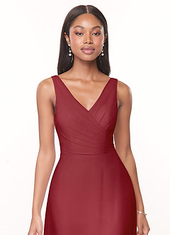 Azazie Nala Bridesmaid Dresses Pomegranate A-Line Pleated Chiffon Dress image4