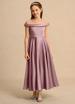 Azazie Teeny Junior Formal Sukienki dla dziewczynek sypiących kwiaty Linia A Pofałdowany Matowy satynowy Długość kostki Sukienka image6