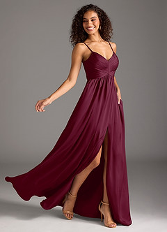 Azazie Alia Bridesmaid Dresses Mulberry A-Line Pleated Stretch Satin Dress image2