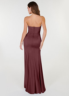 Azazie Yola Bridesmaid Dresses Sangria Sheath V-Neck Pleated Stretch Satin Convertible Dress image5