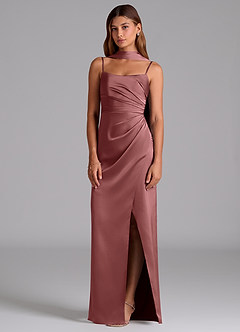 Azazie Calandra Suknie dla druhen Linia A Pofałdowany Satyna elastyczna Do ziemi Sukienka image3