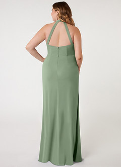Azazie Galicia Brautjungfernkleider Meerjungfrau-Linie Halter Gefaltet Stretch-Chiffon Kleid Matcha image6