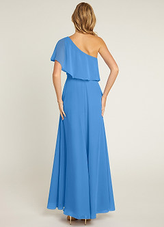 Azazie Lizzy Bridesmaid Dresses Blue Jay A-Line One Shoulder Chiffon Dress image2