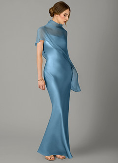 Azazie Jaleesa Robes de demoiselle d'honneur Robe Trapèze en Satin extensible Col Haut Acier Bleuté image3