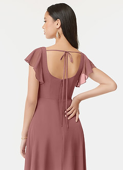 Azazie Bondi Vestidos de damas de honor Vestido de Rosa Del Desierto de Gasa de Corte en A con Volantes image3