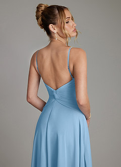 Azazie Elita Bridesmaid Dresses Steel Blue A-Line Pleated Chiffon Dress image2