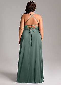 Azazie Mei Robes de demoiselle d'honneur Robe Trapèze en Satin extensible Col en V Mousse De Mer image8