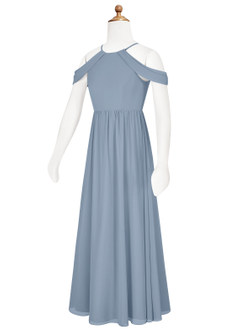 Azazie Seneca Junior Abito A-Line in Chiffon a Spalla Scoperta Blu Polveroso image8