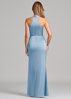 Azazie Karlotta Robes de demoiselle d'honneur Robe Fourreau en Satin extensible Plissée Poudre Bleue image2