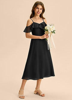 Azazie Kamilla Junior Vestido de Negro de Gasa de Corte en A con Vestidos sin tirantes image1