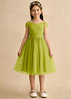 Azazie Lila Girls Formal Robe Demoiselle D'honneur Fillette Robe Trapèze en Tulle Épaule décolletée Citronnelle image1