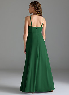 Azazie Moira Junior Dark Green A-Line with Pockets Chiffon Dress image5
