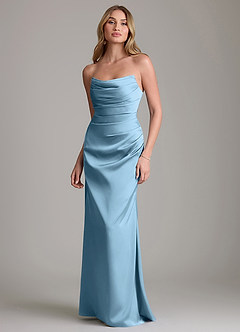 Azazie Lucille Bridesmaid Dresses Steel Blue Mermaid Strapless Stretch Satin Convertible Dress image1
