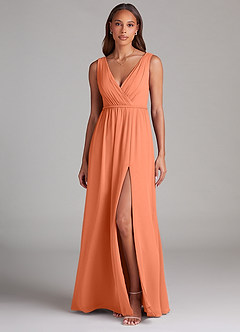 Azazie Tanicia Brautjungfernkleider A-Linie Plissee Chiffon Kleid Sonnenuntergang image1