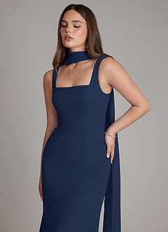Azazie Katya Bridesmaid Dresses Dark Navy Mermaid Square Neckline Chiffon Convertible Dress image2