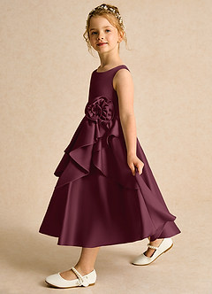 Azazie Hermia Flower Girl Dresses Cabernet A-Line Sleeveless Matte Satin Dress image4