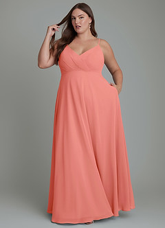 Azazie Amani Robes de demoiselle d'honneur Robe Trapèze en Mousseline de soie Plissé Rose Saumon image9