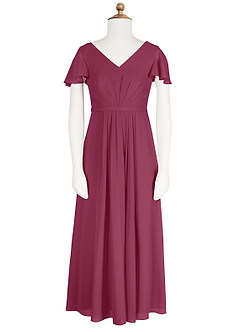 Azazie Peony Junior Mulberry A-Line Pleated Chiffon Dress image6