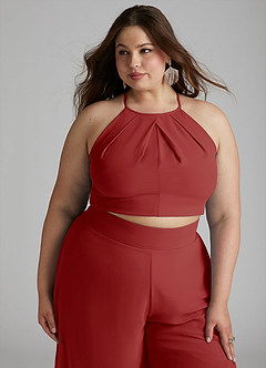 Azazie Kenzi Jurken voor bruidsmeisjes Jumpsuit van Chiffon Geplooid Roest image11