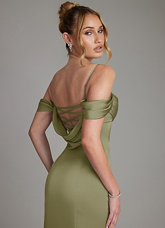 Azazie Nira Bridesmaid Dresses Pistachio Mermaid Corset Stretch Satin Dress image2