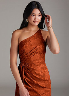 Azazie Mika Jurken voor bruidsmeisjes Jurk van Bloemen Burn-out met Kolom One-Shoulder Paprika image5