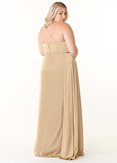 Azazie Maron Bridesmaid Dresses Champagne A-Line One Shoulder Stretch Satin Dress image9
