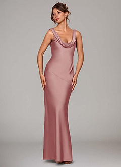 Azazie Rylina Vestidos de madrinha de casamento Vestido Rosa Empoeirada de Cetim elástico de sereia image3